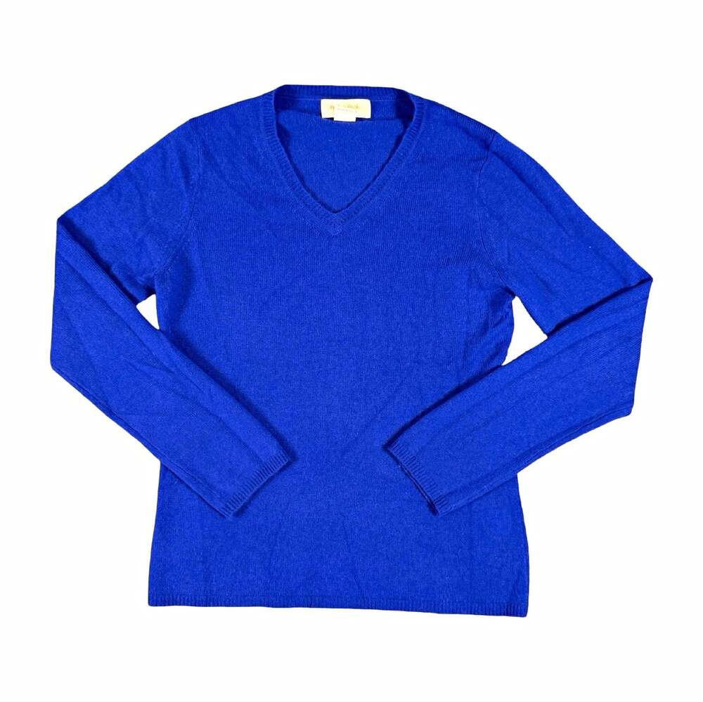 Women’s Peck & Peck Blue 100% Cashmere Knit V-Neck Pullover Sweater Size M